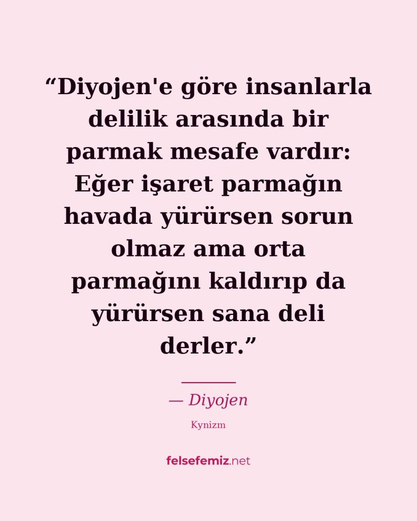 Diyojen'e göre insanlarla delilik arasında bir parmak mesafe vardır: Eğer işaret... — Diyojen | Felsefemiz.net
