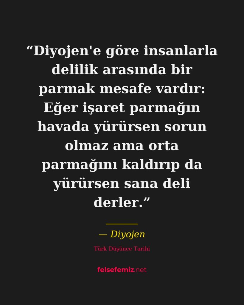 Diyojen'e göre insanlarla delilik arasında bir parmak mesafe vardır: Eğer işaret... — Diyojen | Felsefemiz.net