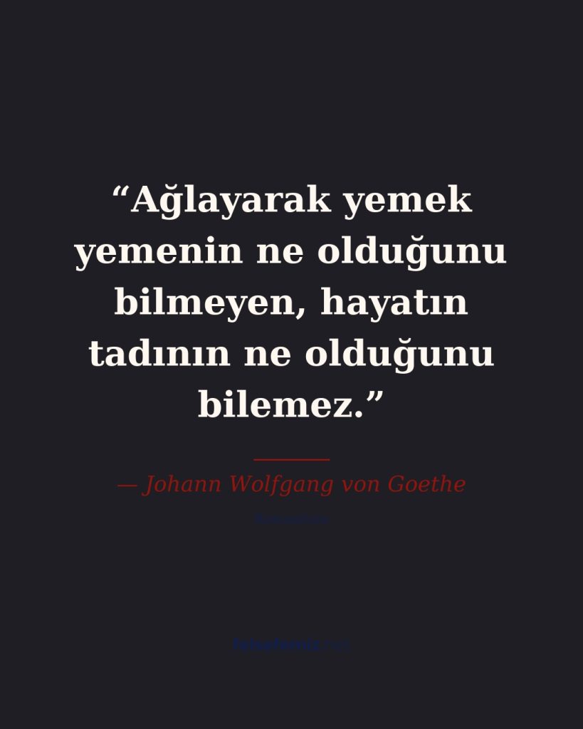 Ağlayarak yemek yemenin ne olduğunu bilmeyen, hayatın tadının ne olduğunu bileme... — Johann Wolfgang von Goethe | Felsefemiz.net