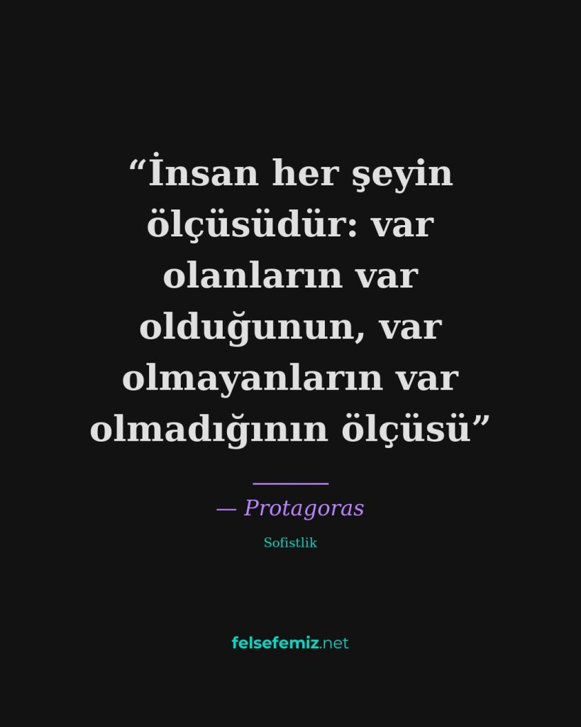 İnsan her şeyin ölçüsüdür: var olanların var olduğunun, var olmayanların var olm... — Protagoras | Felsefemiz.net