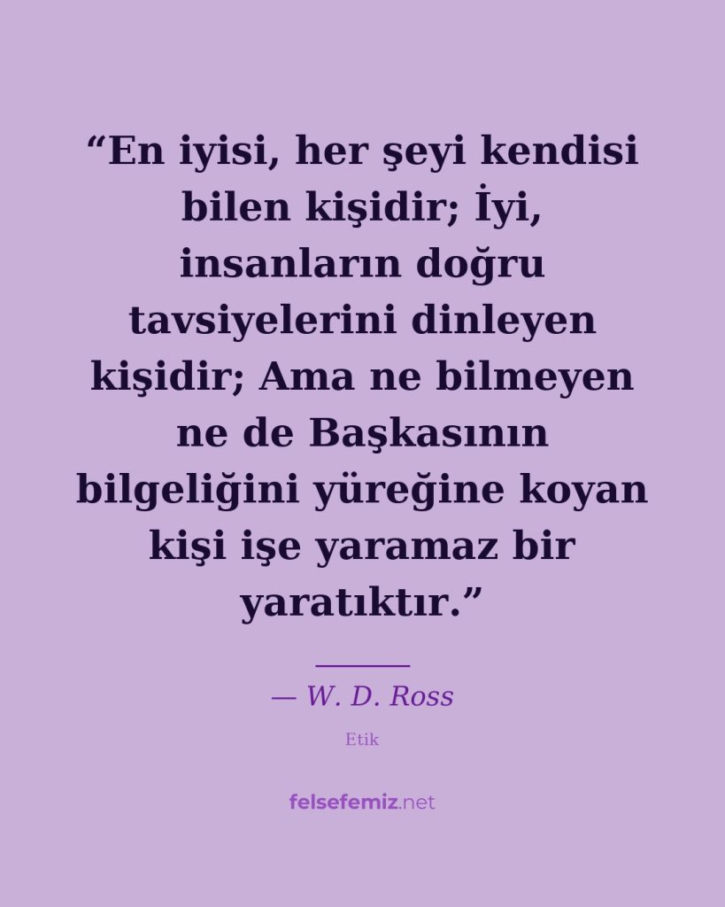 En iyisi, her şeyi kendisi bilen kişidir; İyi, insanların doğru tavsiyelerini di — W. D. Ross